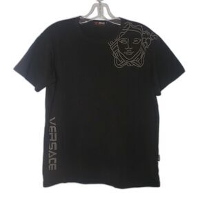 Versace Jeans Fashion Shirt Mens Medium Black Medusa Logo Spell Out Italy Cotton